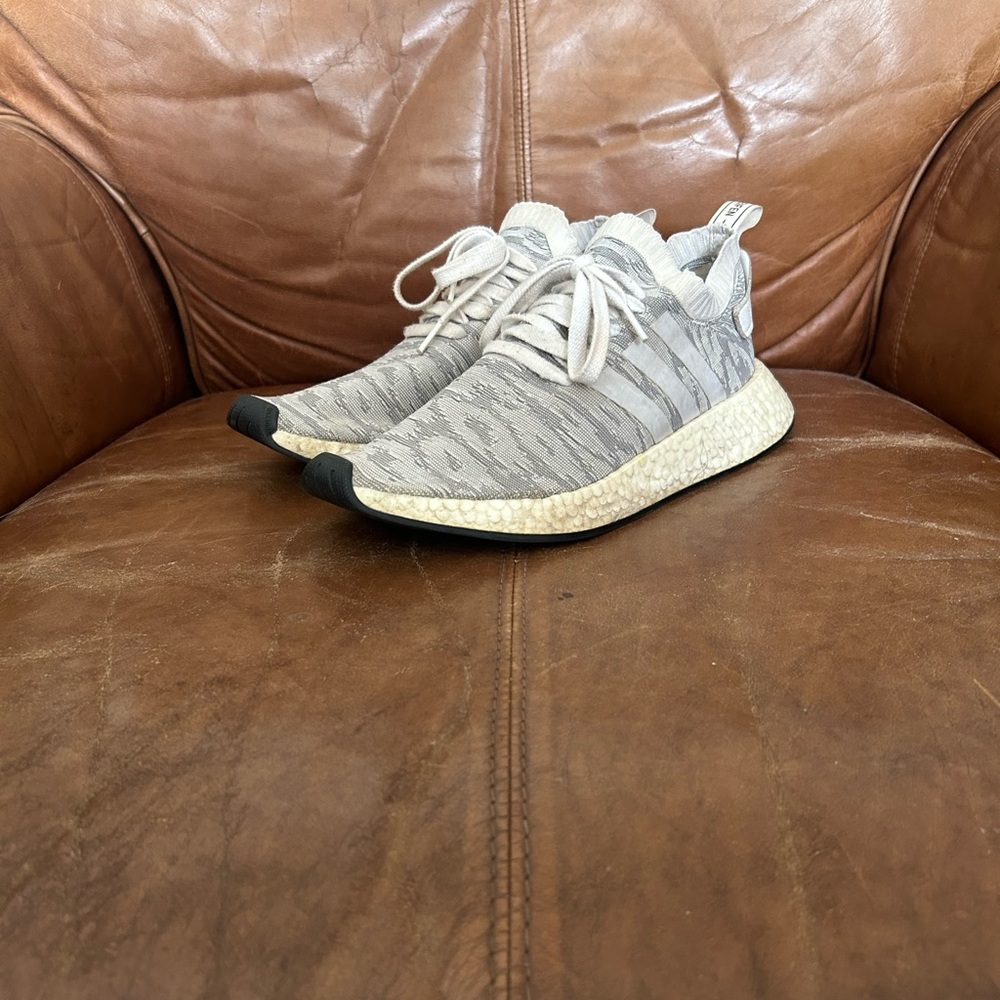 Adidas Gray and White Sneakers with Knit Upper and Boost Cushioning